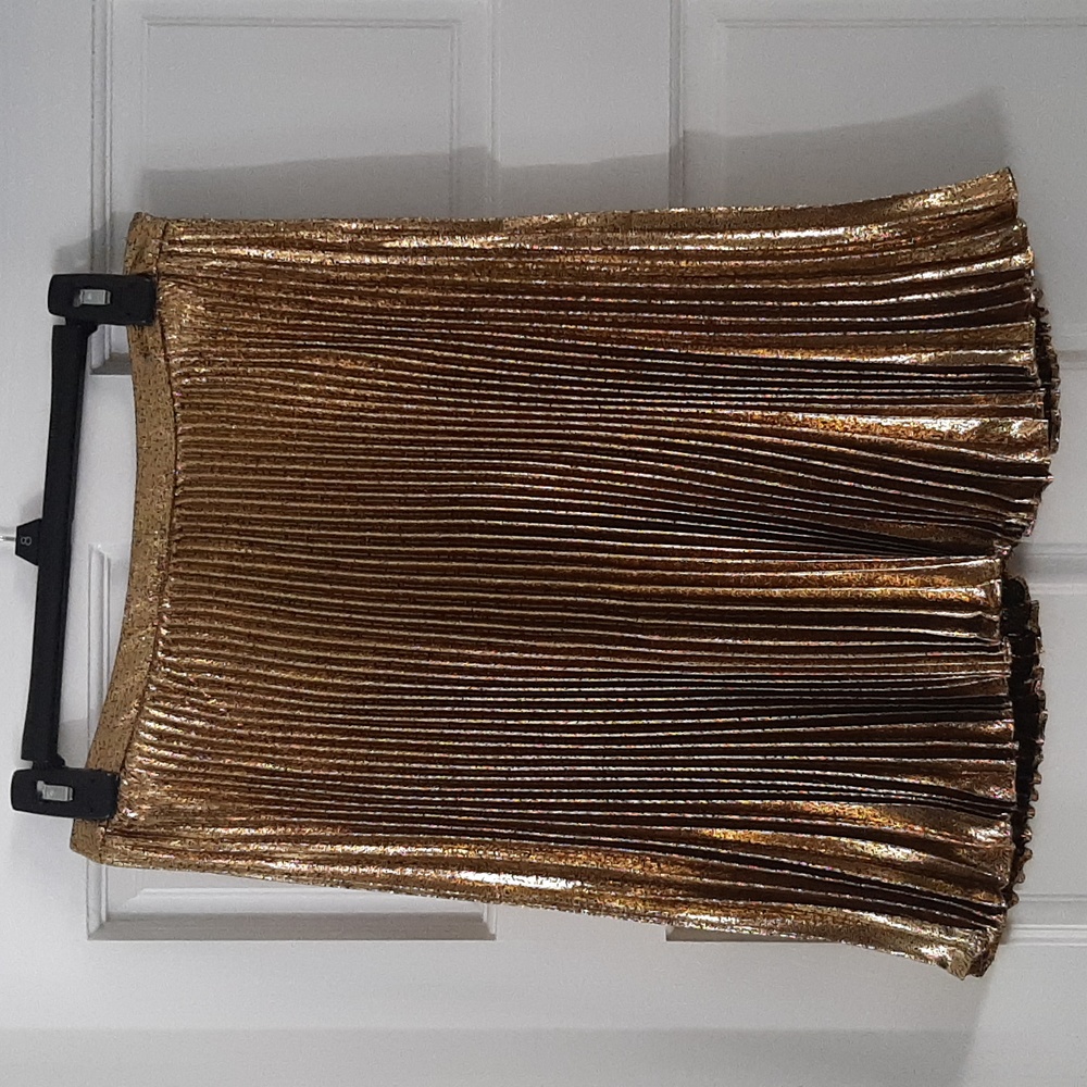 Elie Tahari Metallic Gold Midi Skirt